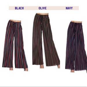 Striped Pleated Palazzo Wide Leg Pants